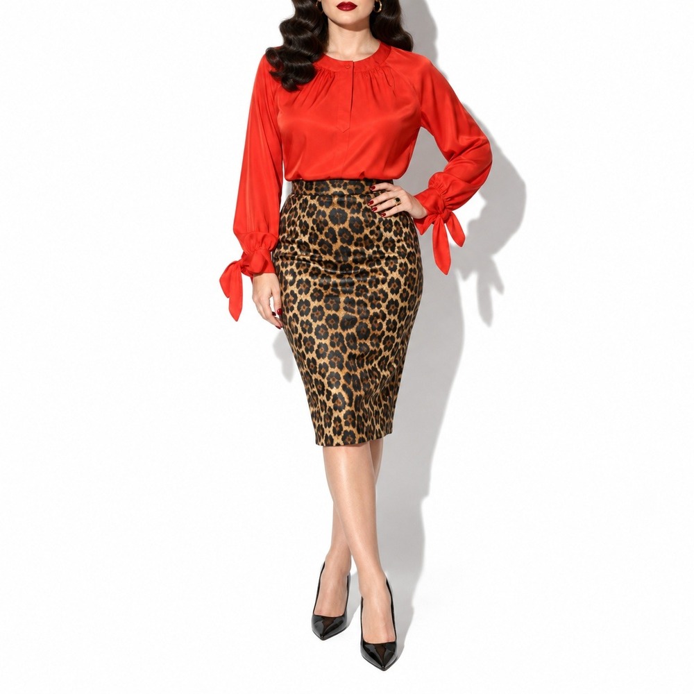 70s Vintage Bright Red Satin Blouse Women XS Tie Sleeve Disco Collarless Office